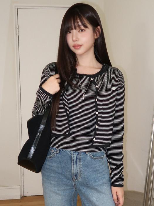 [해삐 PICK] Stripe t-shirt cardigan set TIFA03CD08_Black