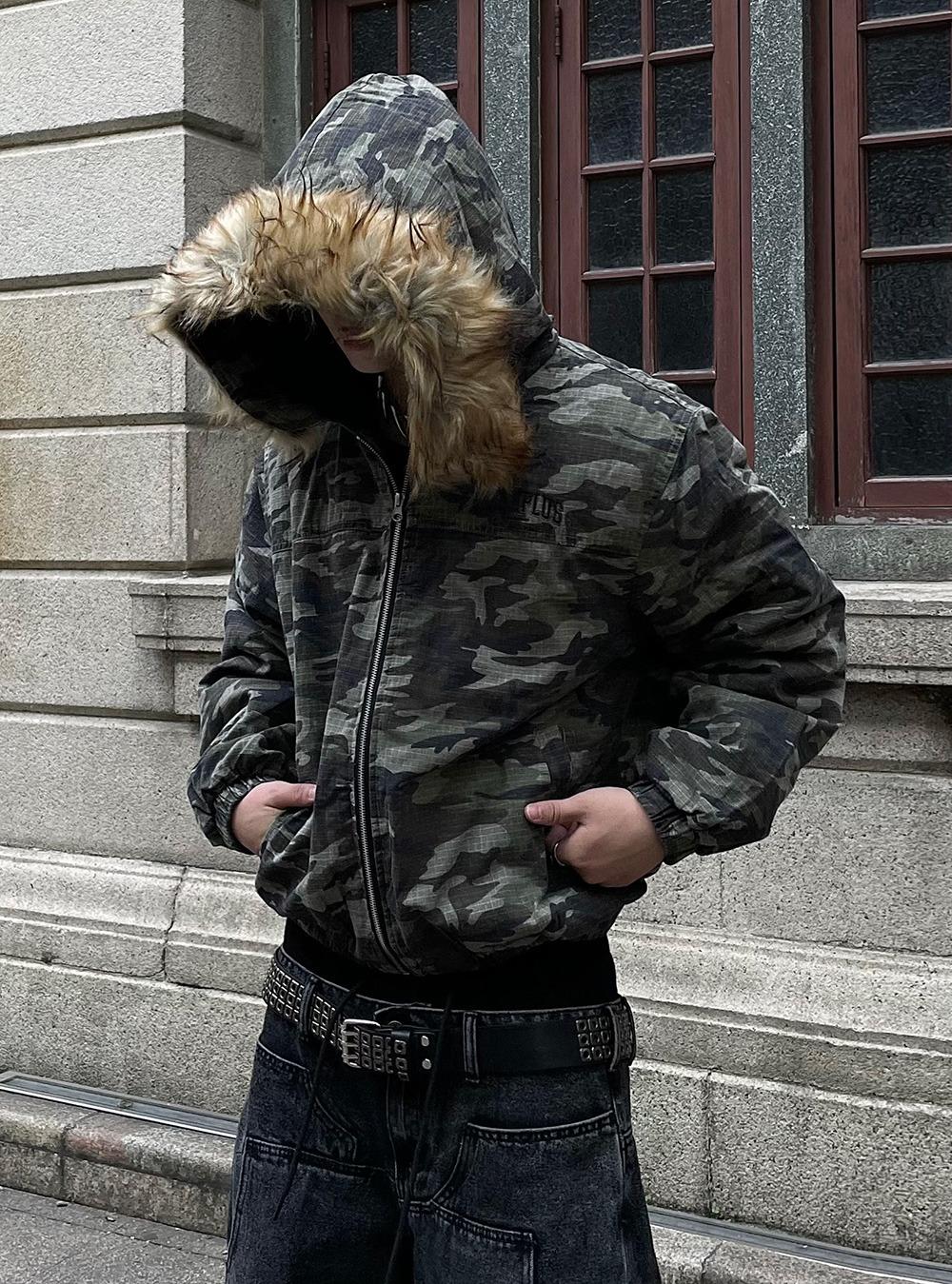 [DARKFOG] Detachable Fur Collar Camouflage Jacket