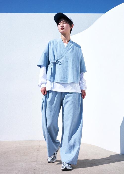린넨 와이드 벌룬핏 팬츠 / sky