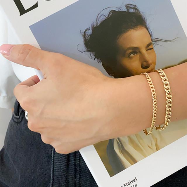 14k 18k 할로우 커브 체인 팔찌 - 3.5mm 5mm 남자 여자 팔찌