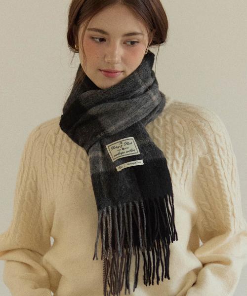 오디너리 체크 울 머플러 - 블랙 그레이 체크