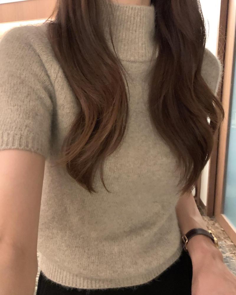 [당일/오트밀 블랙] 버베인 폭스 반폴라 반팔 니트 (3color)