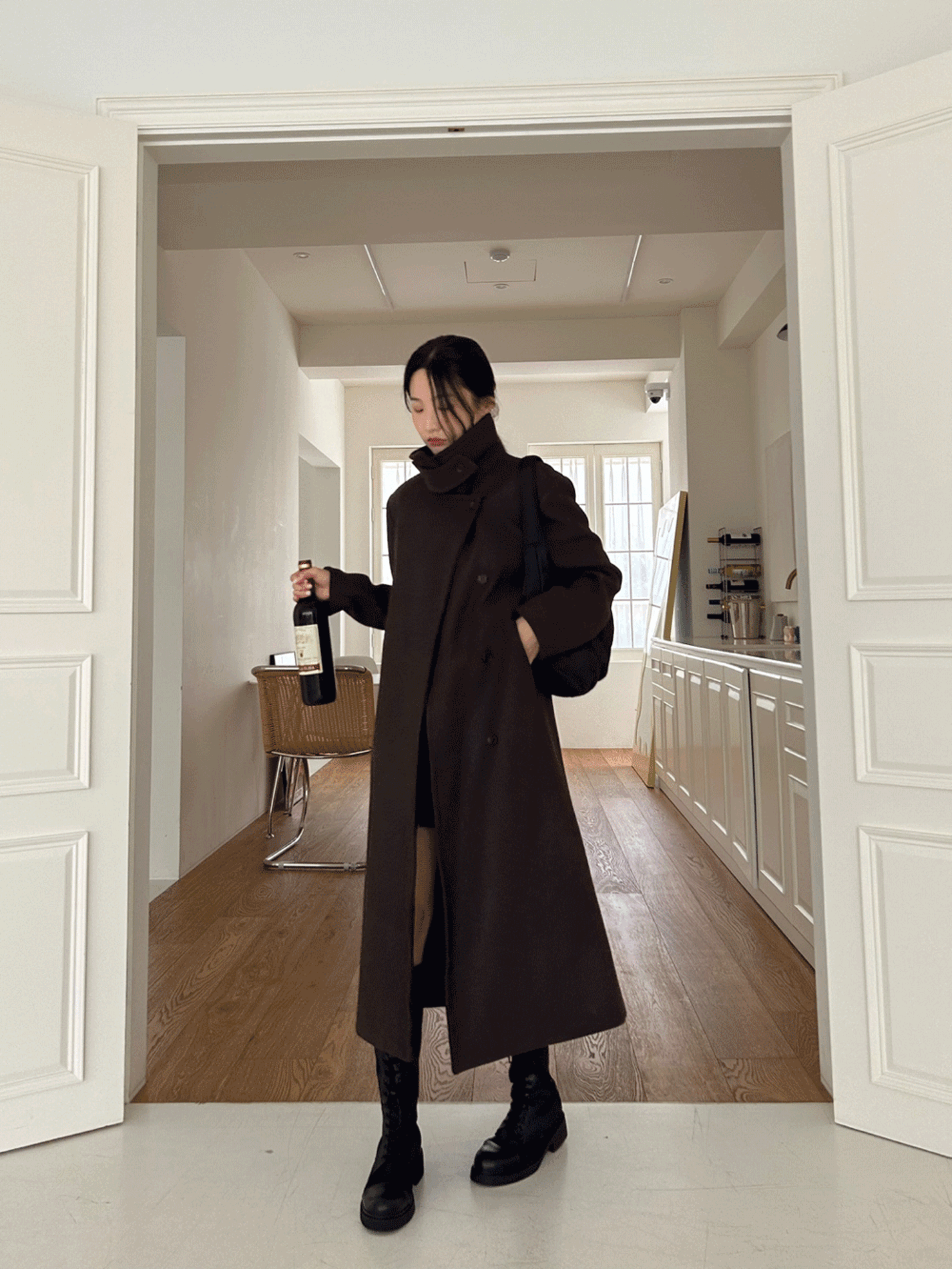 {Recommend!} patch neck wool long coat (2color)
