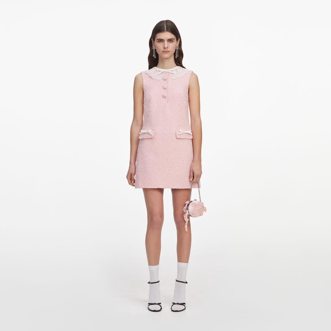 Pink Boucle Lace Collar Mini Dress - UK 4