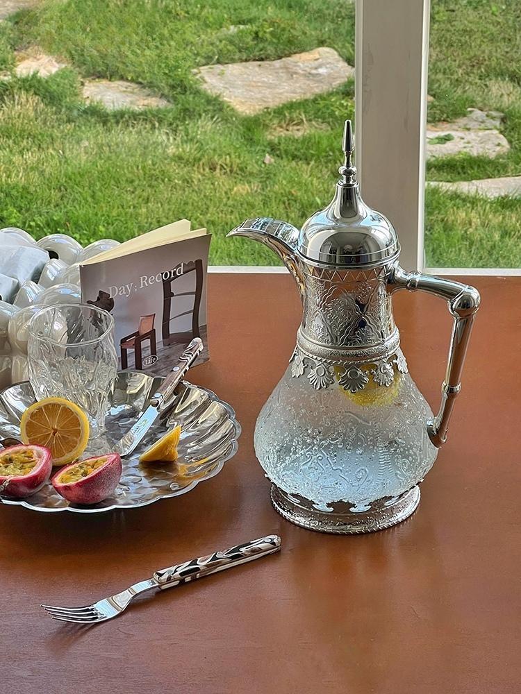 레트로 홈카페 실버 주전자 물병 유리 글라스저그