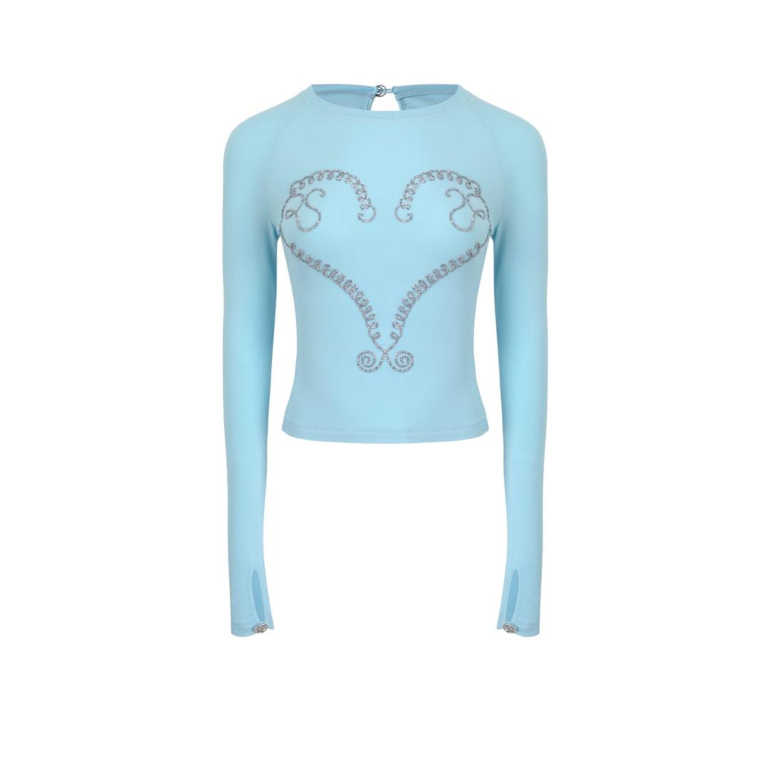 Blue RS heart vine rhinestone T-shirt - S