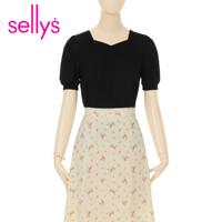 [샐리] 퍼프하트넥골지티셔츠_I3B-ITS004