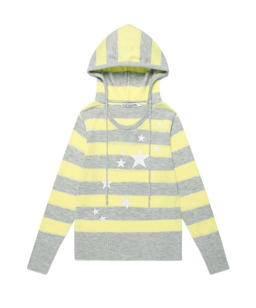 W U NECK STRIPED STAR KNIT HOODIE YELLOW(CV2FFFK601A)
