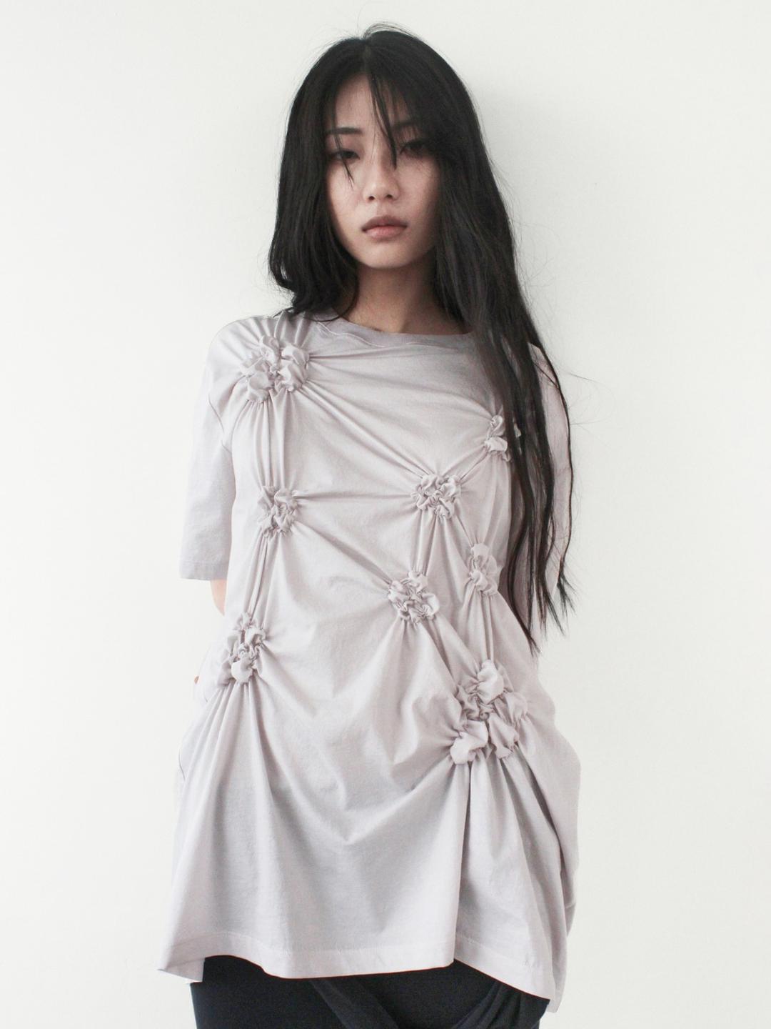 FLORAL SHIRRED T-SHIRT, MIST