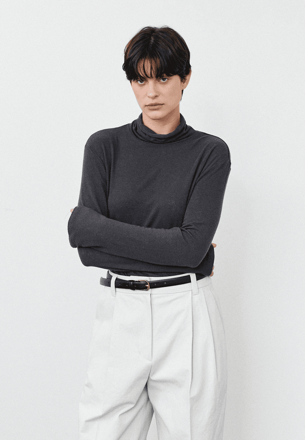 ROLL TURTLE NECK T-SHIRTS - CHARCOAL