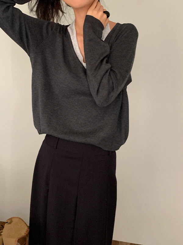 나이니 케브넛 레이어드 홀터 나시 긴팔 니트