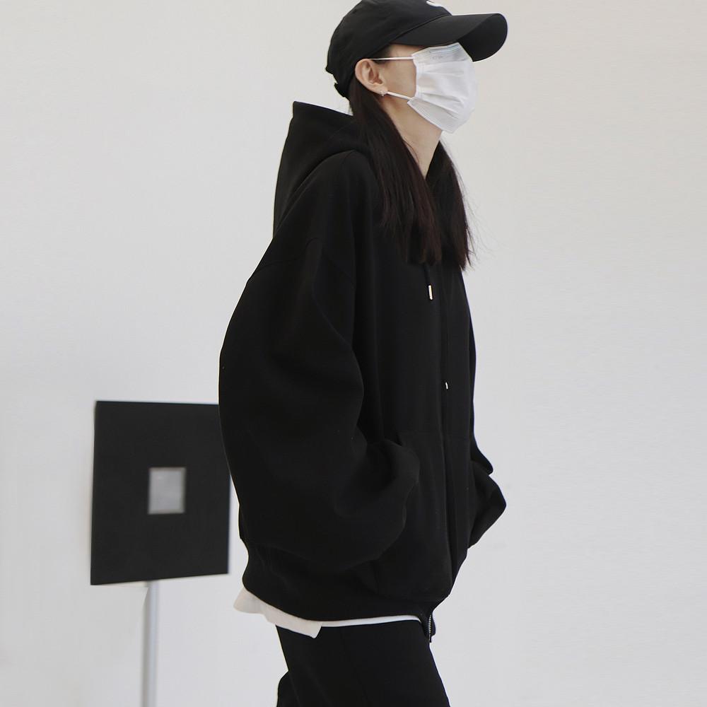 오버핏 벌룬 후드집업 투웨이지퍼