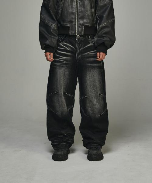 비엘알(BLR)  Embossed Wave Washing Wide Denim Pants Black - 사이즈 & 후기 | 무신사