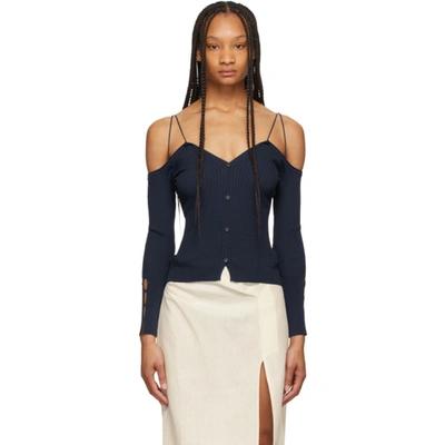 Le Cardigan Tordu Off-shoulder Cardigan In Blue