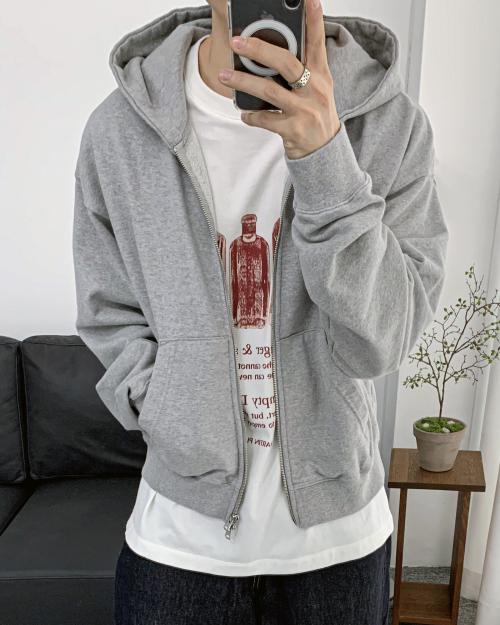 780G 솔리드 크롭 후디 집업-8%멜란지 그레이-