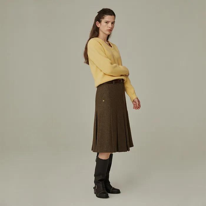 KATE PLEATS SKIRT (KHAKI BROWN)