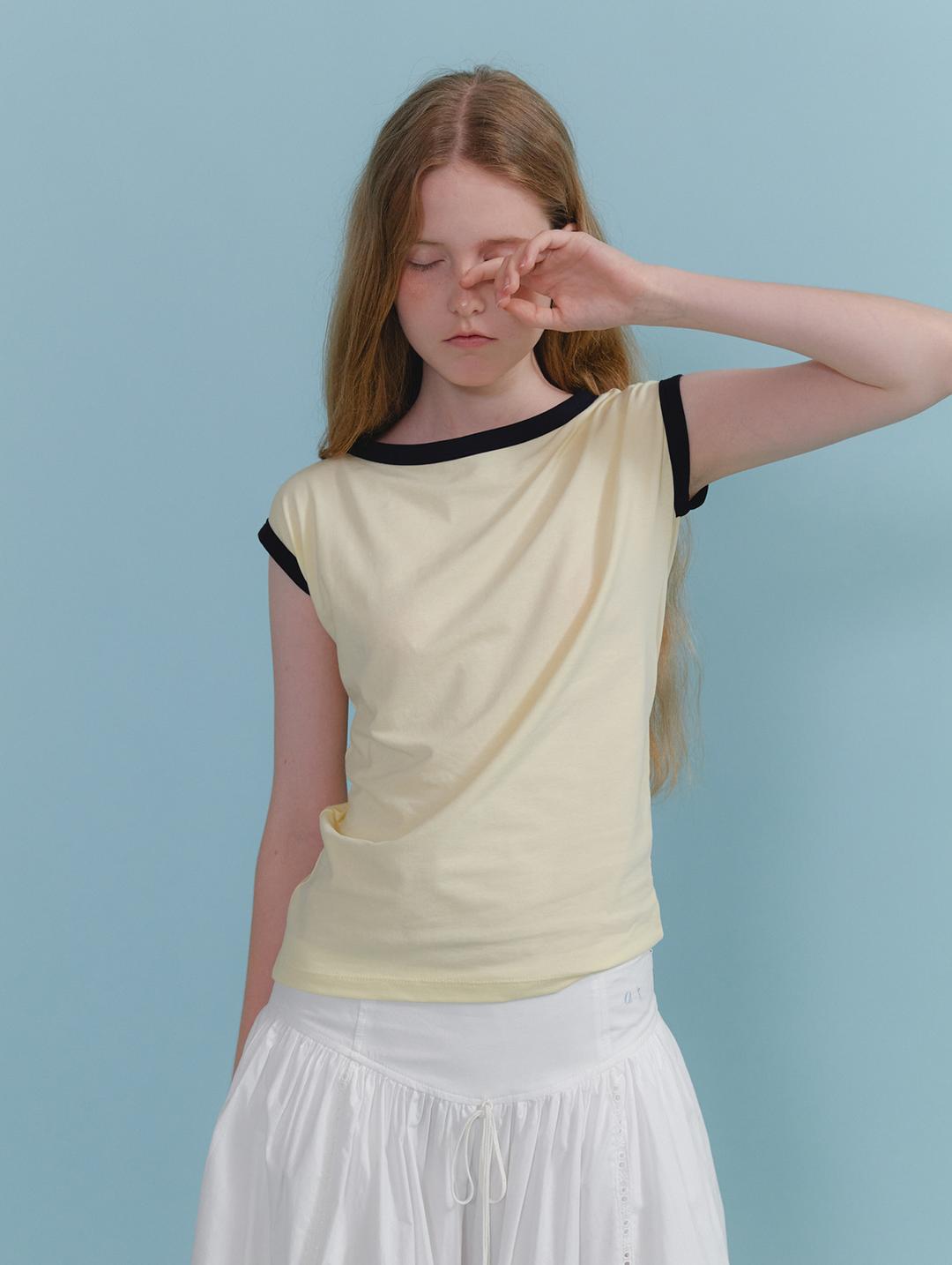 Boat neck cap-sleeve linger t-shirt_yellow