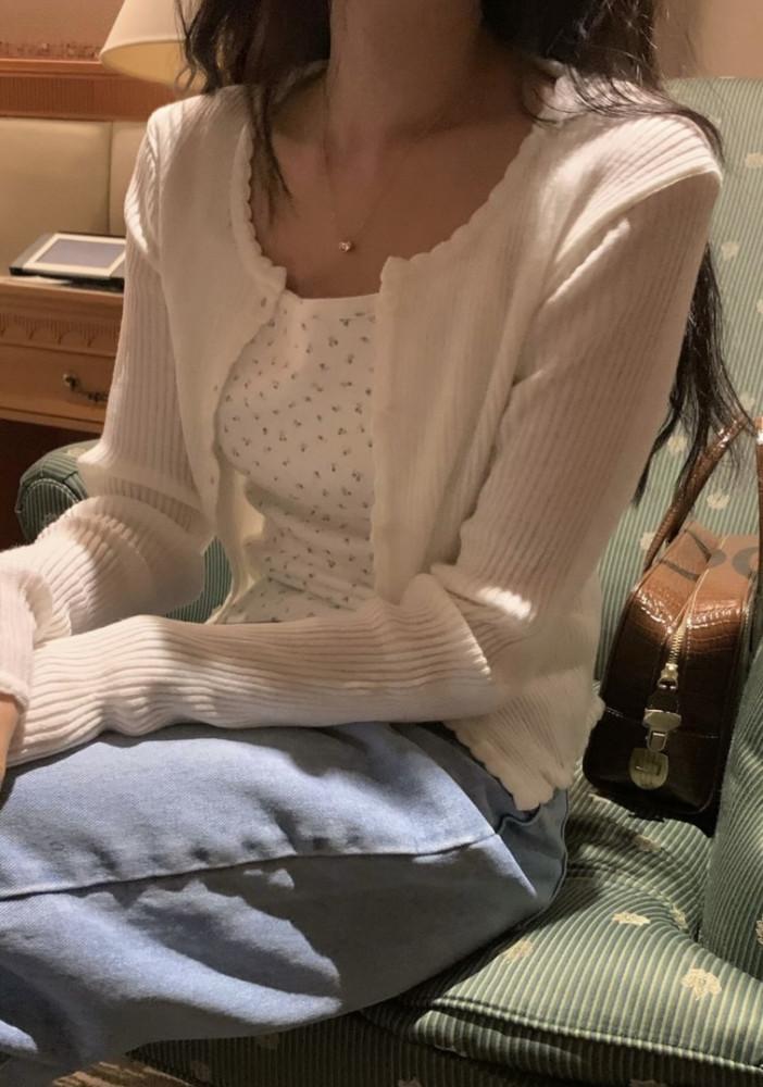 (일부당일)24ss 프릴 라운드 가디건 골지 니트 프릴 가디건(3color))