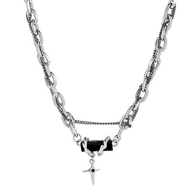 무니켈 도금/Cross Wrap Black Onyx Necklace  [0038A]