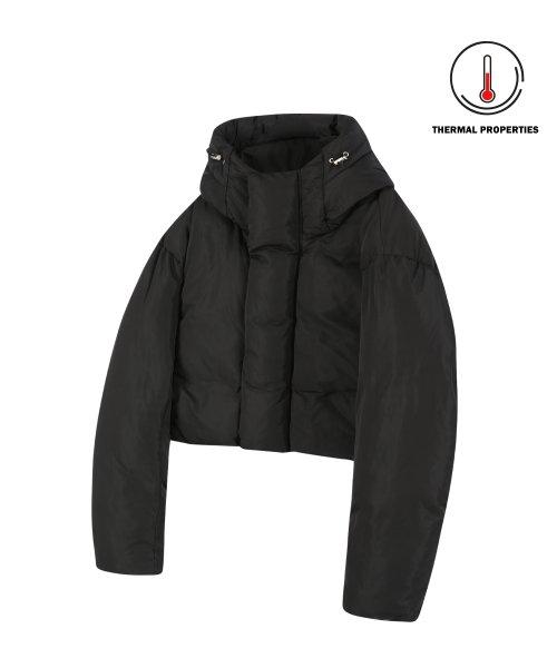 85-VIVA020 [2-way] 후디드 스트링 크롭 숏 패딩 블랙