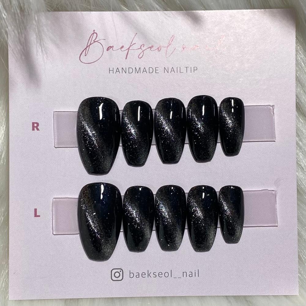 블랙 사선 자석젤 수제네일팁