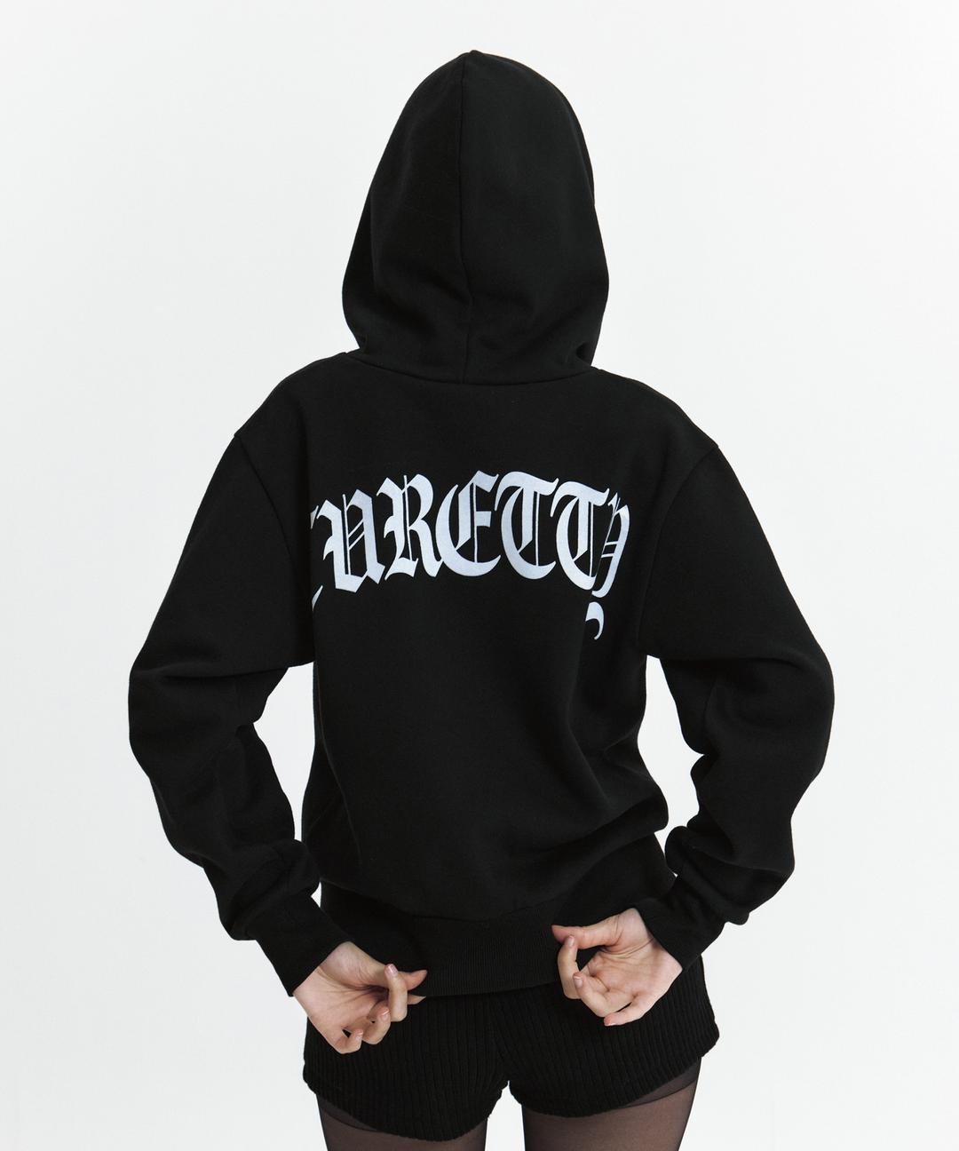 C VELVET LOGO FLEECE ZIP-UP HOODIE_BLACK