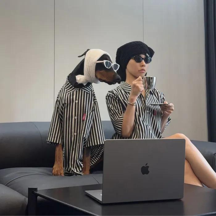 furless pajamas 퍼리스 스트라이프 파자마 반소매세트 (black)