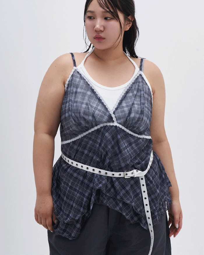 [💓주문폭주]레이스 체크 쉬폰 뷔스티에