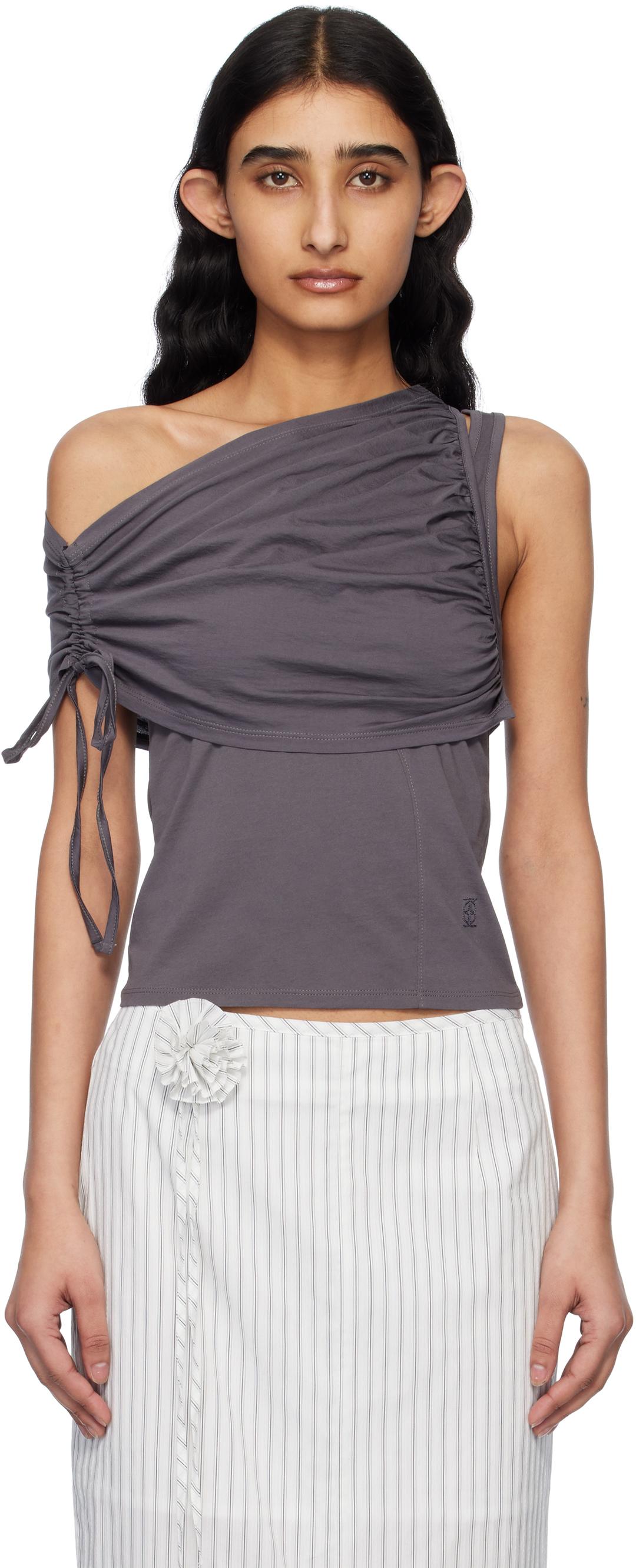 그레이 셔링 원 숄더 탑