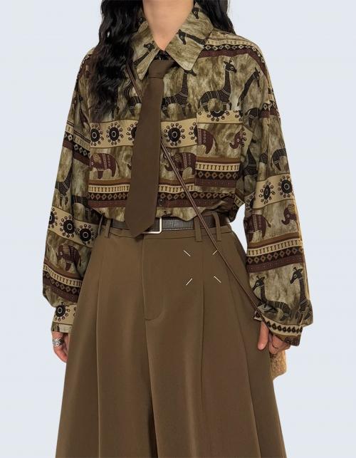 Deer and Elephant Stripe Long Shirt Top