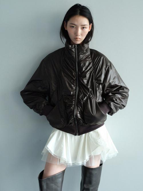 HIGH NECK SHIRRING JUMPER / KHAKI
