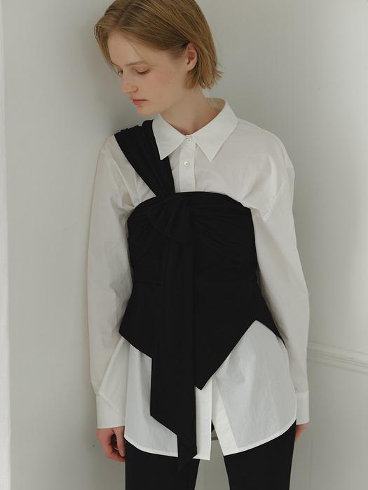 [인플루언서 pick] Ribbon Tie Asymmetric Wrap Top (2Colors)