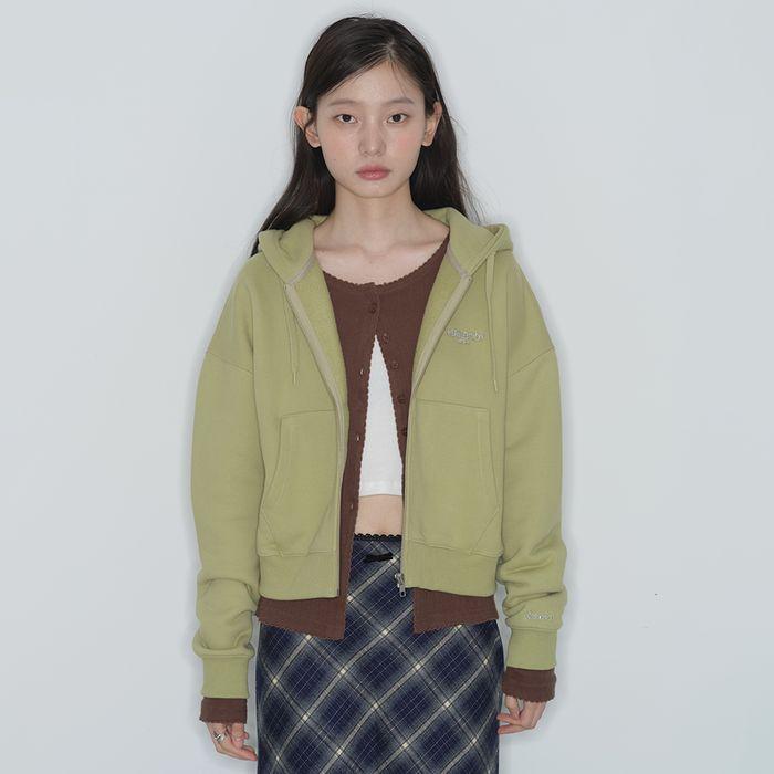 [HBTxVICTORIA] Wide Cropped Hoodie Zip-Up (MOSS GREEN)