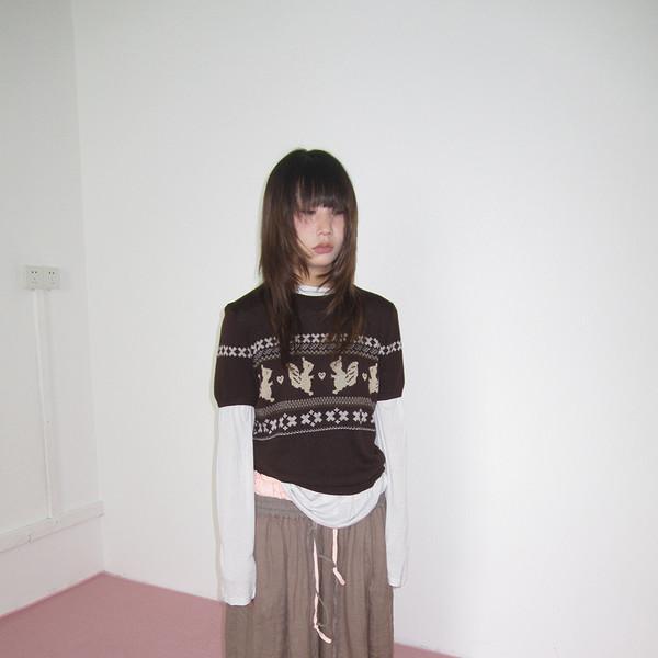 3MONTH pattern jacquard round neck knitted T-shirt