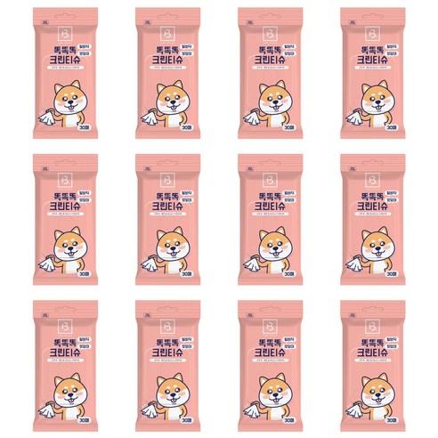 브리더랩 반려동물 똑똑똑 크린티슈 물티슈 발바닥엉덩이, 30매, 12팩