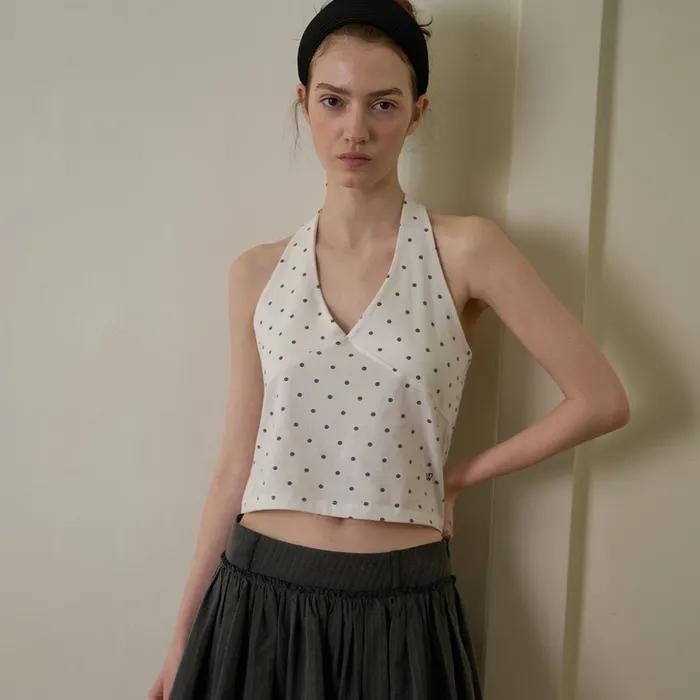 Dot halter neck top_ivory