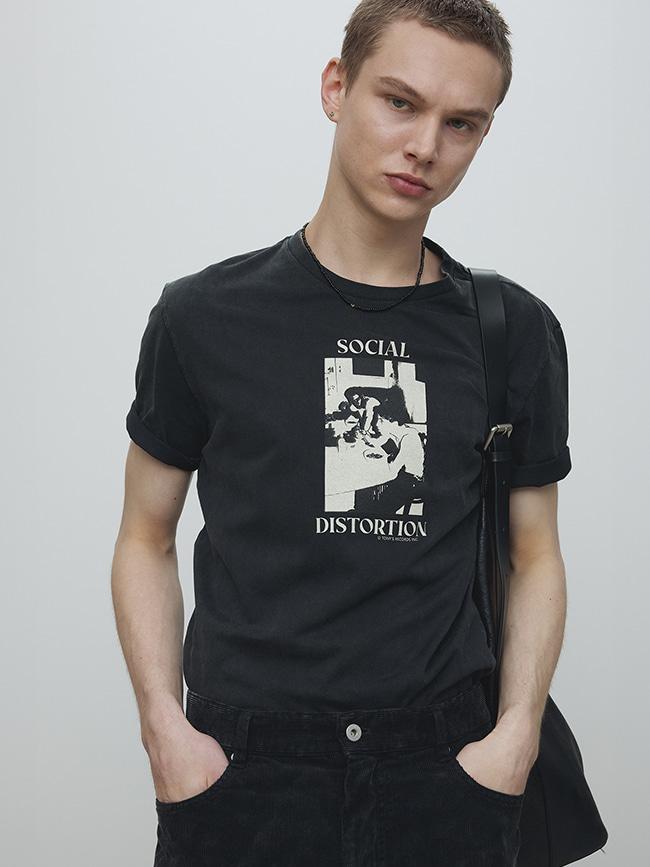 토니웩_ Social Distortion Garment Dyed T-shirt [Faded Black]