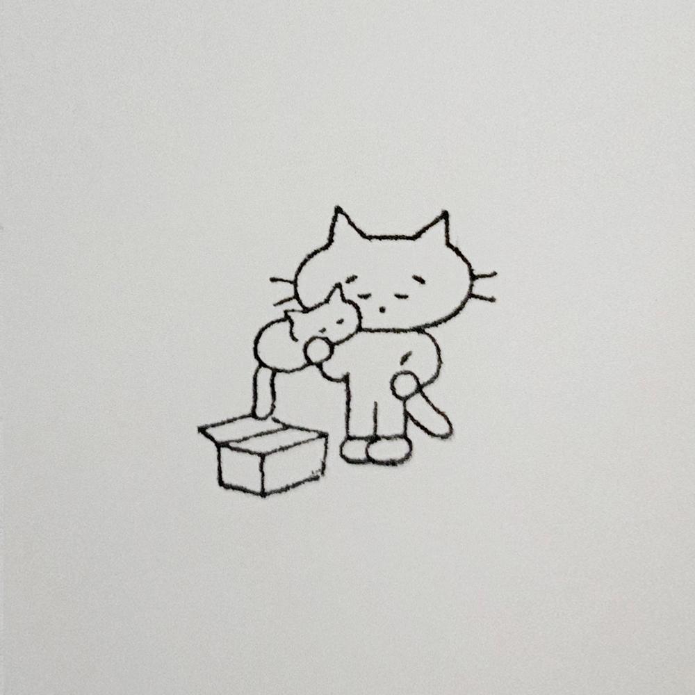 [미니모니] 우드스탬프 - 상자고양이