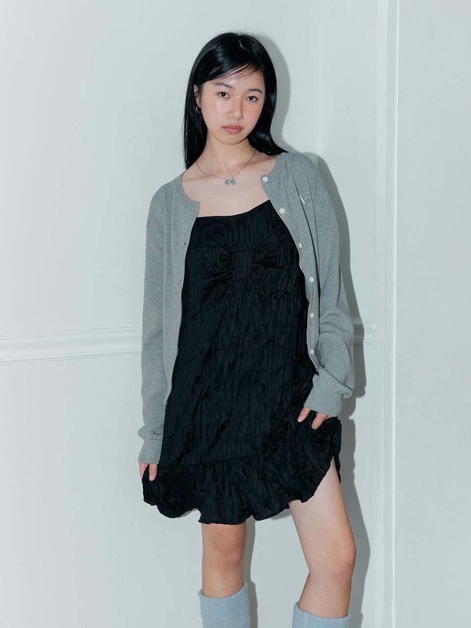 WRINKLE RIBBON ONE-PIECE (BLACK)