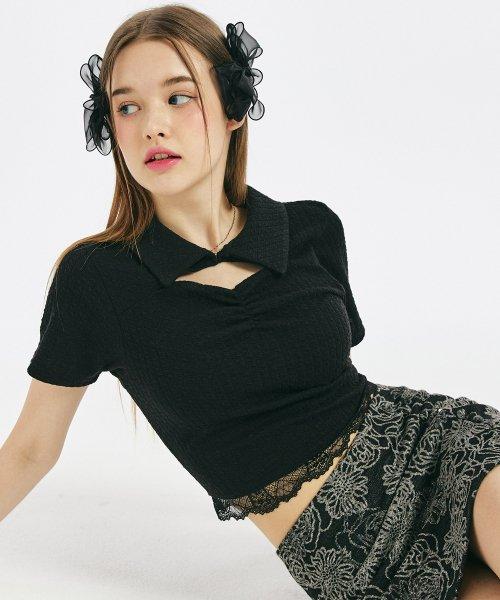 티아 셔링 크롭 탑 [BLACK]
