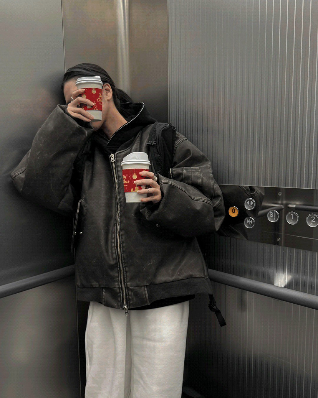 Washing leather MA-1 padding (Unisex)