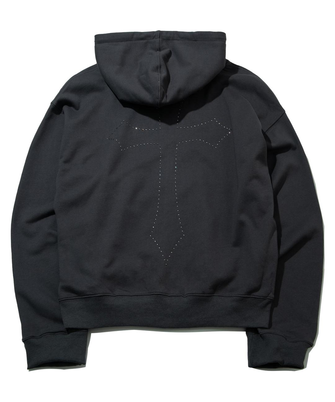 Cut-line oversized cubic rivet point sweatshirt hoodier [Charcoal]