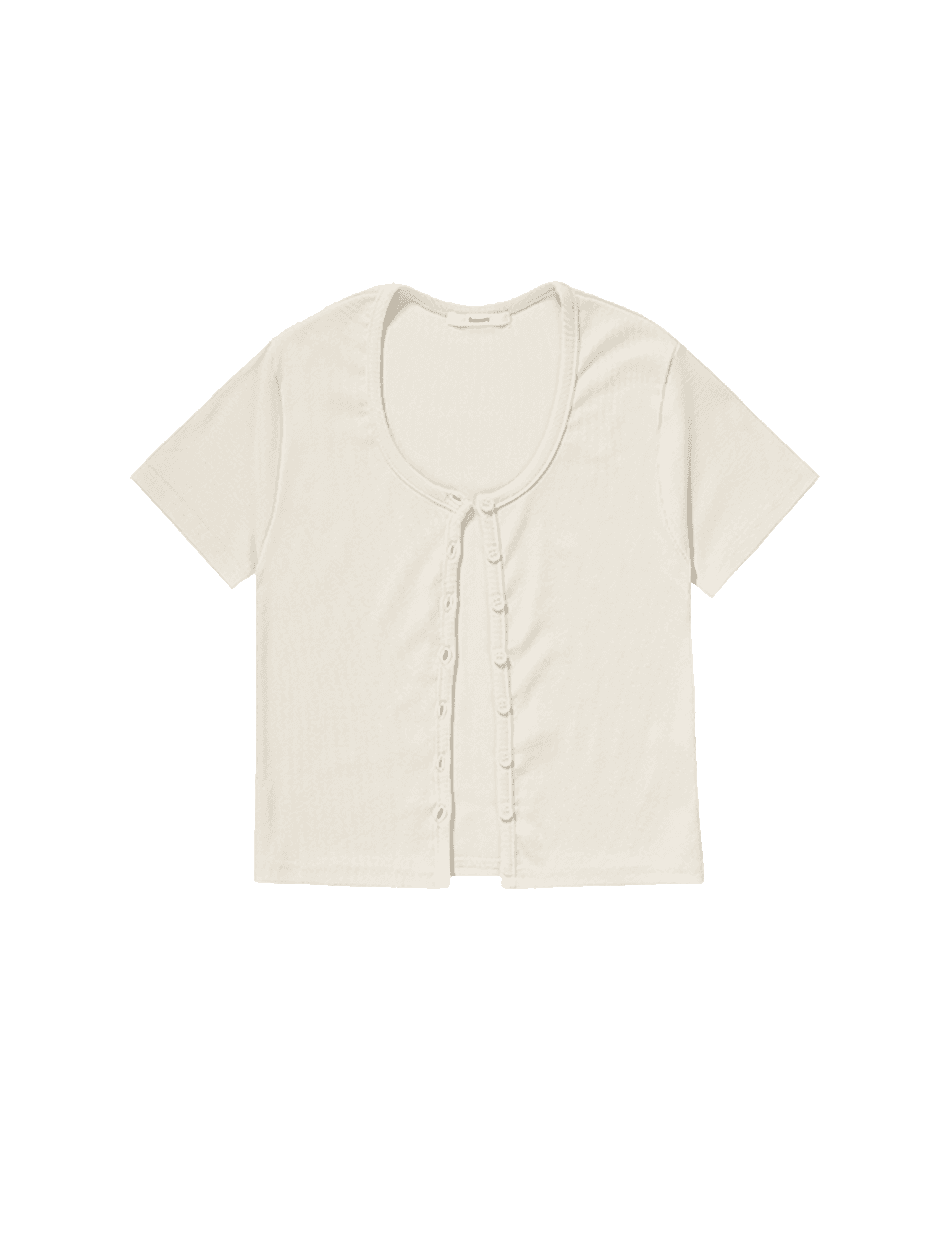 Old-School Rib Button Up Top  [cream beige]