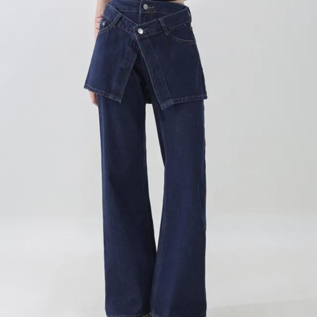 중청 생지 스커트 레이어드 세미 와이드 부츠컷 데님 팬츠