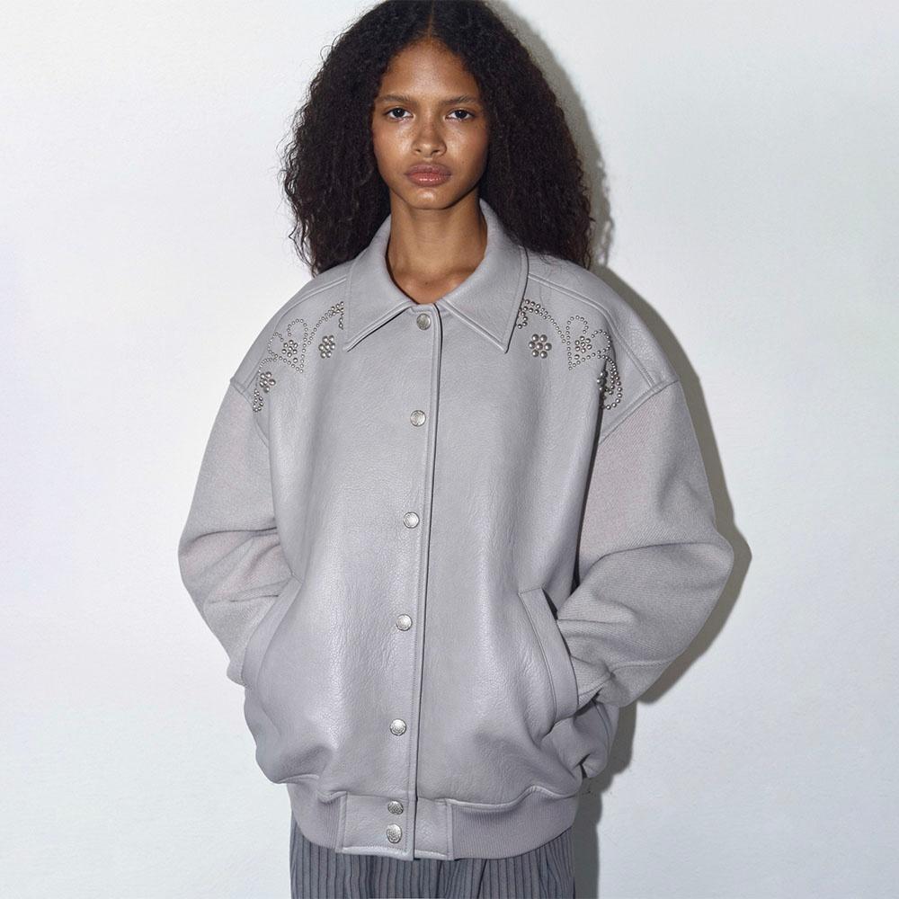 HEART STUDDED VARSITY JACKET ONZI_EDITION (GREY)