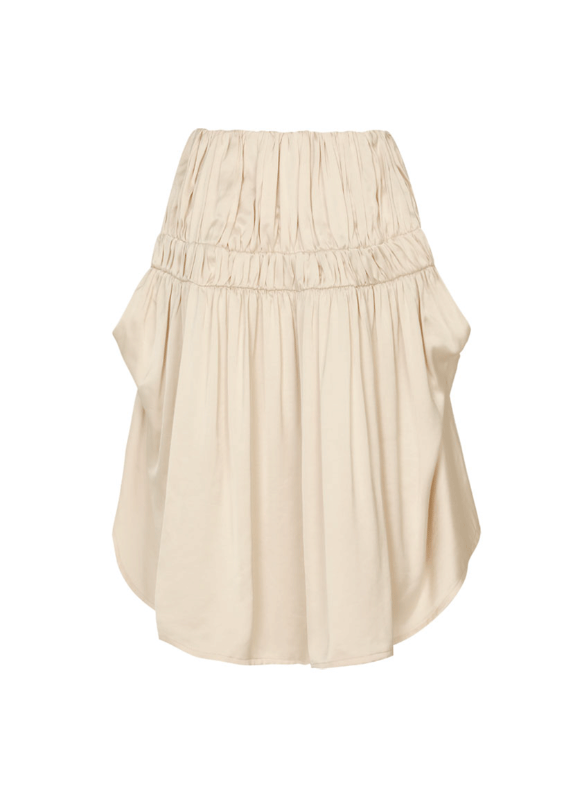 Satin Tuck Pleats Skirt (Cream)