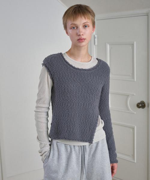 Unbalanced Boucle Knit Top / Charcoal