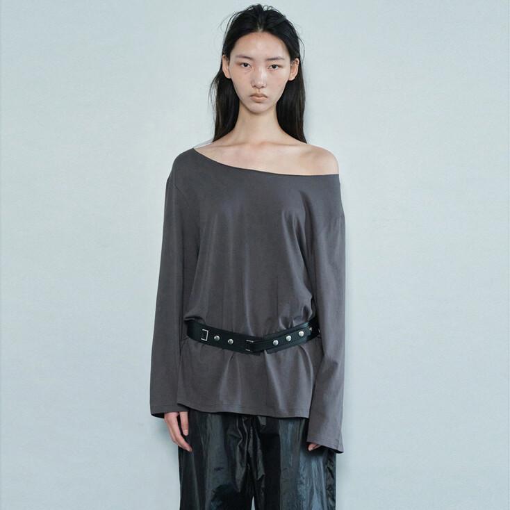 ONE SHOULDER LONG TOP / CHARCOAL