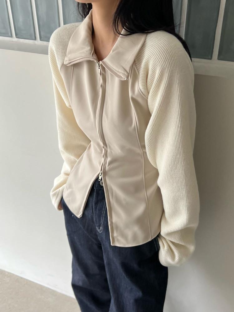 빈스트릿 베이지 당일배송 하이넥 카라 투웨이 집업 져지 2 COLOR 슬림핏 지퍼 나그랑 배색 골지
