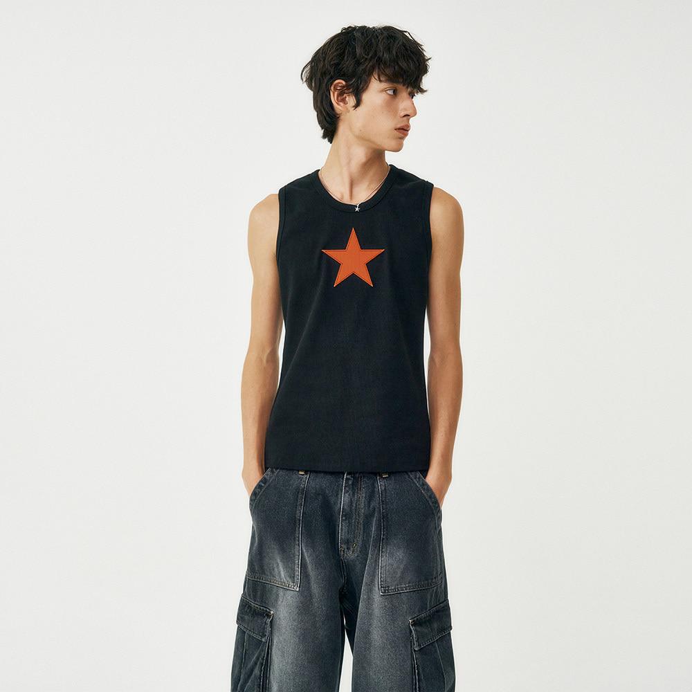 90s vintage sleeveless - Star / BLACK